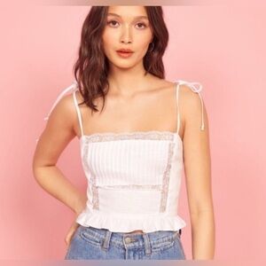 REFORMATION Mason White Lace Top, 10